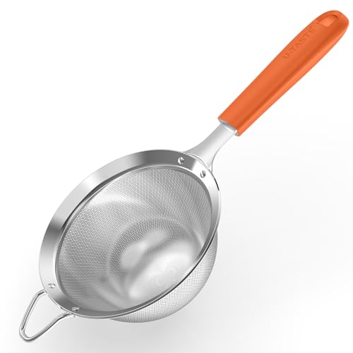 U-Taste Fine Mesh Strainer, 18/8 Stainless Steel Sieve 30 Mesh, M/Orange | Kitchen Strainer with Silicone Handle, 4.73in Medium Food Sieve, Metal Colander for Rinsing Rice, Quinoa, Flour, Berry Seed - color: (6) Orange, size: M-4.73in