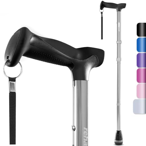 Rehaescort Walking Cane, Folding, Adjustable, Lightweight, Walking Canes for Men & Women, Soft Ergonomic Handle, Heavy Duty All Terrain Tip, Walking Sticks for Seniors & Adults with Travel Bag - color: Silver