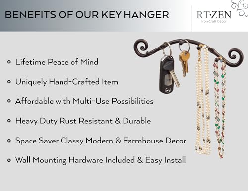 RTZEN Farmhouse Small Key Holder for Wall, Wrought Iron Wall Mount Rack - style: Swirly
