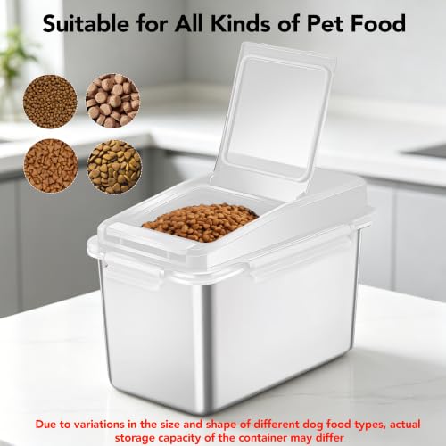 Newget 11 lb Stainless Steel Dog Food Storage Container with Scoop, White - color: B-White