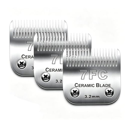 3PCS 7FC Blades Dog Grooming Blades Compatible with Andis/Wahl Dog Clipper | Cut Length 1/8-Inch (3.2MM),Dog Clipper Blade compatible with Oster A5/Wahl KM Series ,Ceramic Blade & Stainless Steel Blade - color: 3pack #7fc