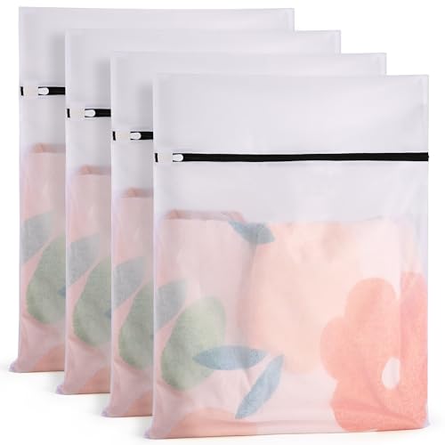 4 Pcs Mesh Laundry Bags Set for Delicates with AUTO-Lock Zipper, Lingerie Bags for Washing Delicates, Laundry Bags Mesh Wash Bags, Delicates Laundry Bag for Jeans,Blouse,Stocking,Bra(XL, 24" x 20") - size: X-Large_Fine Mesh