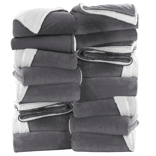 IR Imperial Rooms 16 Pack Bulk Sherpa Throw Blankets 50x60 Grey - color: Grey, size: Throw (Pack of 16)