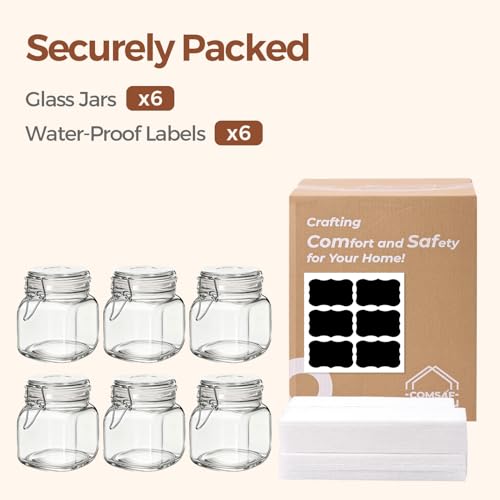 ComSaf Square Glass Pickling Jars 27 oz 6 Pack with Airtight Lids Pantry - size: 27oz*6
