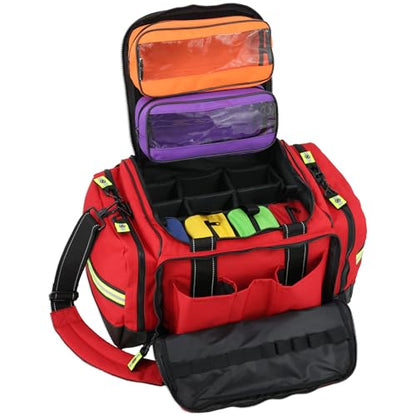 Lightning X Personalized EMT Trauma Bag – Large ALS Medical Bag with 6 Color-Coded Pouches, MOLLE Panel, Waterproof Bottom, Reflective EMS Gear, Custom Embroidered Name or Logo | LXMB35 - color: Red