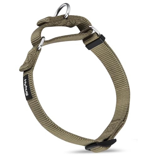 Hyhug Martingale Dog Collar Medium Green |Escape - Proof Heavy Duty Nylon Durable No Slip, Ideal for Training & Daily Walks | Heavy-duty nylon, secure fit for active dogs. Great for training walks and park outings. Durable & easy adjust - color: Military