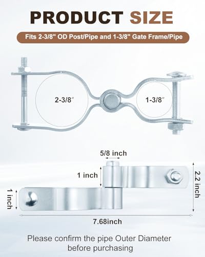 4Pcs Chain Link Fence Gate Hinge Kit Male Post Hinge and Female Frame Hinge