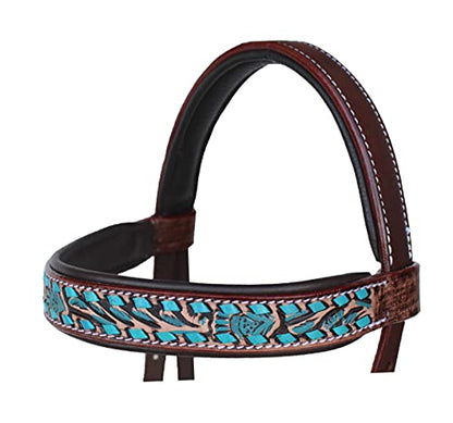 CHALLENGER Horse Western Leather Bitless Sidepull Bridle Split Reins 77RS25 - color: Brown/Turquoise