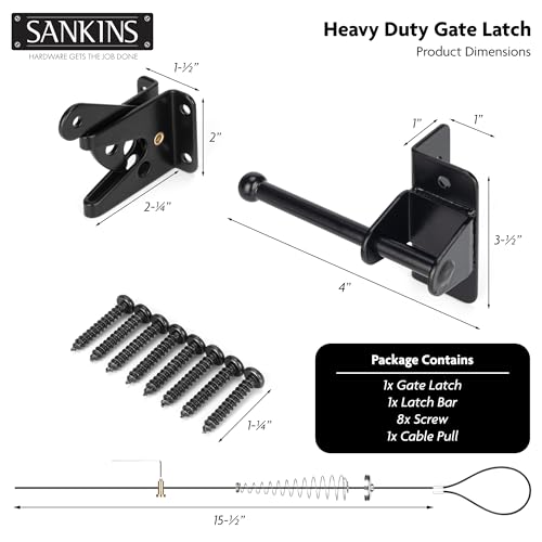 4" Self-Locking Gate Latch for Wooden Fence with Cable Pull, 2pcs - size: Upgrade