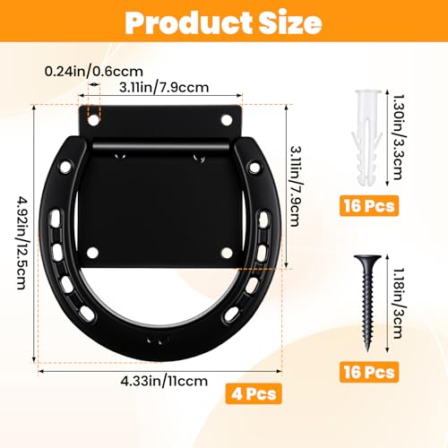 4 Set Tie Ring for Horse, Solid Steel Tie Ring for Horses with 3 x 3 Inch Expansion Screws Wall Mount Horseshoe Cross Ties Rings Horse Barn Supplies for Livestock Stable Stall Racetrack