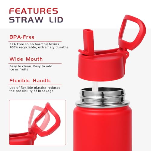 Volhoply 14oz KIds Stainless Steel Insulated Leakproof Water Bottle with Straw Lid and Silicone Boot,BPA-Free Easy Use for Boys&Girls,Double Wall Vacuum Bottles(Red Purple,1) - color: Red Purple