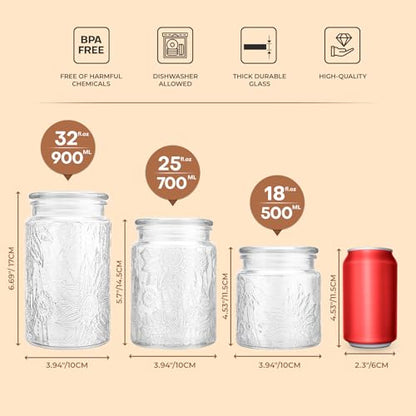 Glass Storage Containers With Lids, Glass Jars With Lids, 24oz, Set Of 3 - color: 24oz Sunflower/Bigonia/window