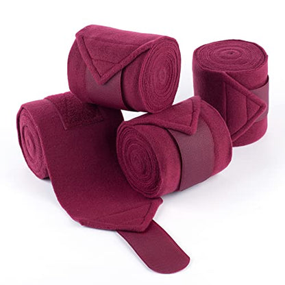 Horse Polo Wraps Soft Fleece Polo Wraps Equestrian Leg Bandage Wrap Set of 4 Packs - color: Wine Red