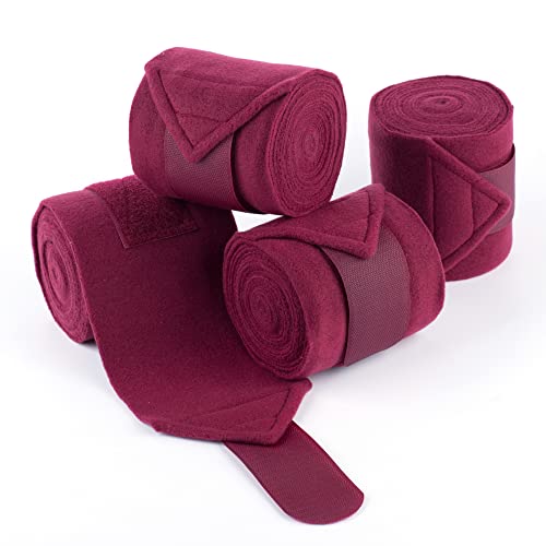 Horse Polo Wraps Soft Fleece Polo Wraps Equestrian Leg Bandage Wrap Set of 4 Packs - color: Wine Red