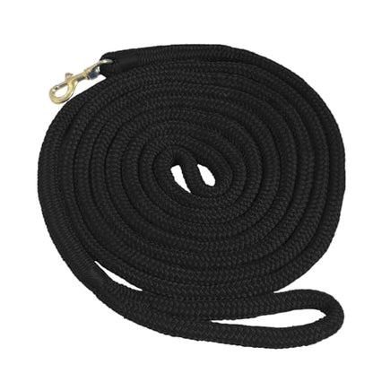 Double Braided Nylon Horse Lead Rope with Snap Hook, Black, 15 FT, Durable Lightweight (Black, 15FT) - color: Black, size: 15FT
