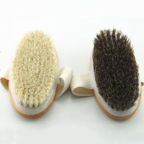 Wooden Soft Horsehair Mane Natural Bristles Bath & Shower Brush, 5x2.8 Inch Oval Shape Dry Body Brush Scrubber for Exfoliating, Detox and Cellulite, etc. (White Horsehair) - size: 5x2.8 Inch Oval Shape Wooden White Horsehair