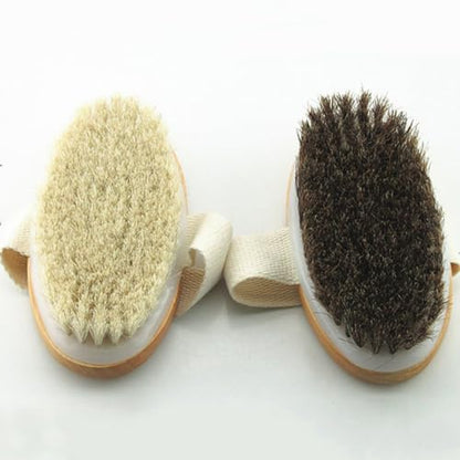 Wooden Soft Horsehair Mane Natural Bristles Bath & Shower Brush, 5x2.8 Inch Oval Shape Dry Body Brush Scrubber for Exfoliating, Detox and Cellulite, etc. (White Horsehair) - size: 5x2.8 Inch Oval Shape Wooden White Horsehair