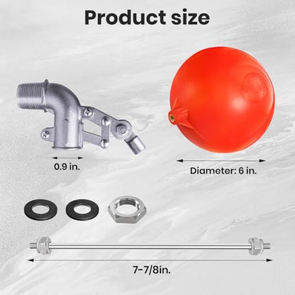 3/4" Stainless Steel Float Valve for Water Tank with 6" Float Ball - size: 3/4inch