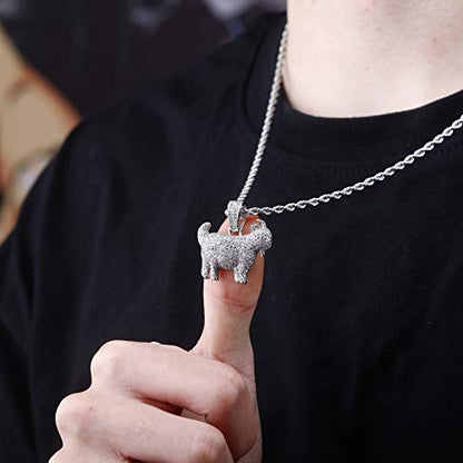 TOPGRILLZ Goat Chain Gold Necklace for Men Eagle Chain Rope Iced out Cubic Zirconia 14K Gold Plated Stainless Steel Necklace 24" Birthday Gifts - style: Silver Goat