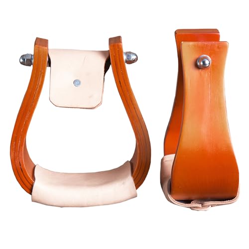HILASON Western Wooden Offset Horse Saddle Stirrups Pair W/ 5" Width Large | for Horses