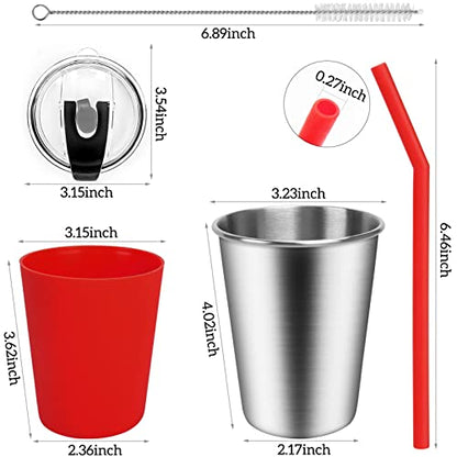 ShineMe 5Pack Kids Cups with Straws and Lids Spill Proof, 12oz Toddler Straw Cups with Colorful Silicone Sleeves, Unbreakable Stainless Steel Water Tumblers for Cold & Hot Drinks - color: orange, purple, red, green, blue