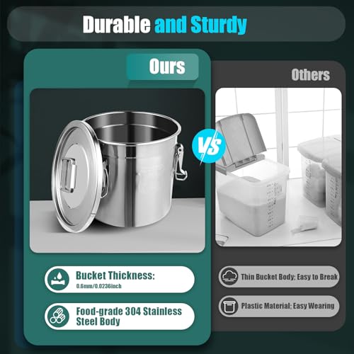 3.2Gal Stainless Steel Canister with Airtight Lid 15-22Lbs Flour Storage Containers for Kitchen Metal Rice Bucket Coffee Canister Dog Food Container Milk Can w/Handles & Sealing Buckles (12L) - color: 12L