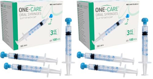 ONE-CARE 3ml Oral Syringe with Cap - Sterile, Individually Wrapped - 100 Syringes, Slip Tip, Uses include oral administration of medicine for infants, adults and animals (Pack of 2) - size: 3ml (Pack of 2)