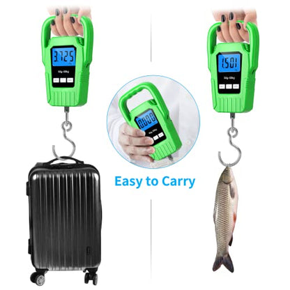SKEAP Digital Fish Scale Hanging Scale Fishing Scale,110lb/50kg Luggage Scale,Upgrade Large Handle & Backlit LCD Display, Electronic Balance Digital Fishing Postal Scale,Green,Fishing Gifts for Men - color: Green