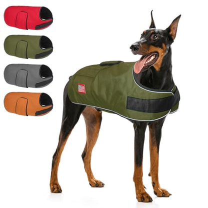 BEAUTYZOO Dog Winter Coat for Giant Large Dogs, Waterproof Canvas Jackets - color: Green, size: XXL(Chest Girth 38"-50", Back 28", Neck 26"-31")