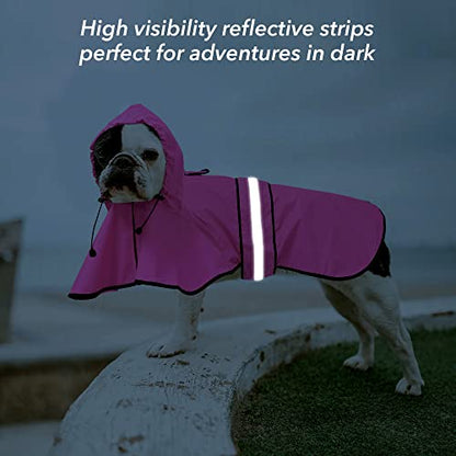 Reflective Puppy Raincoat - Waterproof Adjustable Pet Hooded Slicker Poncho Raincoats Jacket, Lightweight Dog Rain Coat(Pink, Small) - color: Pink, size: Small