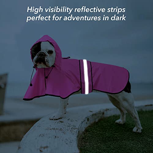 Waterproof Dog Rain Coat - Reflective Adjustable Pet Raincoat Jacket, Lightweight Dog Hooded Poncho Raincoats for Small to X- Large Dogs and Puppies (Pink, Medium) - color: Pink, size: Medium