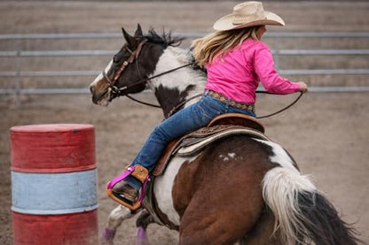 CHALLENGER Horse 4-3/4" Western Saddle Barrel Racing Lightweight Aluminium Stirrups 5181 - color: Pink Tan Leather Tread