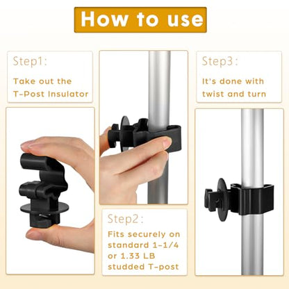 Geiserailie 200 Pcs Black T Post Insulators Electric Fence Posts Electric Fence Insulators Wire Standard Snug Fitting T Post Clips for Agricultural Ranchers - color: Black