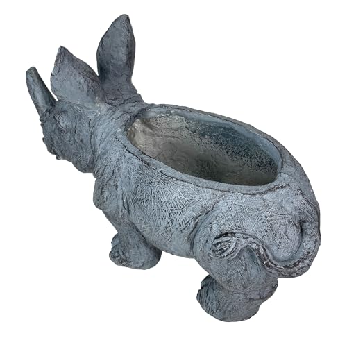 Zeckos Rhino Animal Planter, 18.5 Inch Wide Grey Textured Finish | Magnesium Oxide, 13 Inch Tall, Indoor or Outdoor Display, Drain Holes, 4 X 7.5 Inch Opening, 7.5 Inch Deep - color: Rhino - Grey