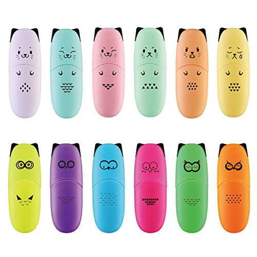 enlegend 12 pieces Cute Animal Design Vet Tech Week Gifts Mini Highlighter Pen Assorted Colors Chisel Tip Gift Highlighter Marker - stocking stuffers for kid - kawaii stuffs - color: Neon Set plus Pastel Set