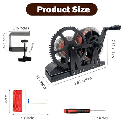 Wool Carder Carding Machine,Manual Wool Blending Wheel for Combing Blending, Hand Carders with Brush & Awl，Felt Drum Carder for Craft(Black)