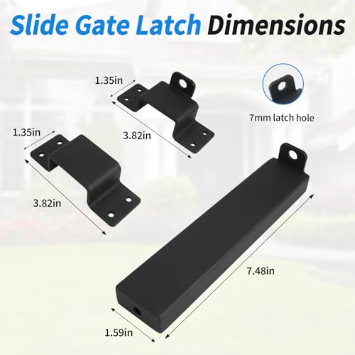 Outdoor Slide Gate Latch Lock, 7.5 Inch Heavy Duty Double Gate Latch, Black