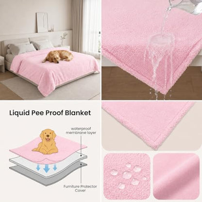 Pink Calming Pets Blanket 85x57in Fleece Dogs Blankets Fluffy Cats Sherpa Waterproof Bed Couch Covers Puppy Leakproof Sofa Mats Washable Warm-XL - color: Pink, size: XL-145*216cm(57*85in)