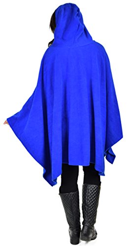 Dare2BStylish Women Poncho Style Hoodie Sweater Fleece Cover Up for Cold Weather - color: Royal Blue