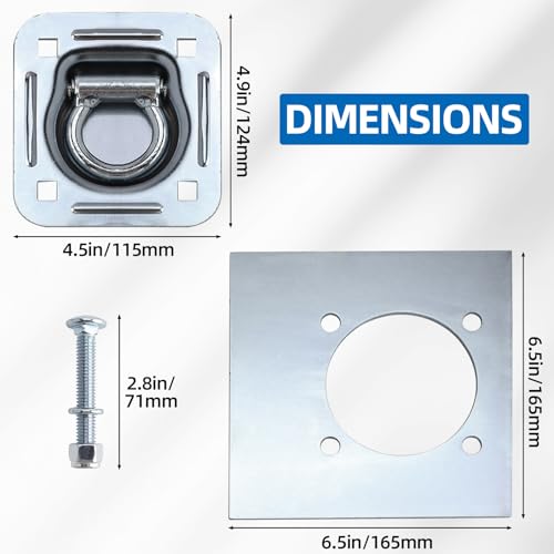4 Pack Recessed D Rings Heavy Duty Tie Down Anchors– 6,000 lb Capacity Trailer D Rings for Trailers, Cargo, and Deliveries