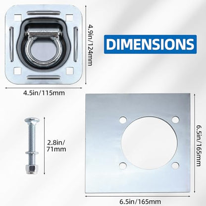 4 Pack Recessed D Rings Heavy Duty Tie Down Anchors– 6,000 lb Capacity Trailer D Rings for Trailers, Cargo, and Deliveries
