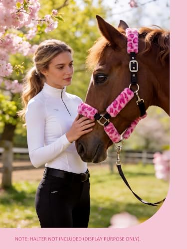 Harrison Howard Fleece Halter Covers for Horses, Set of 9, Prevent Hair Loss Pressure Marks, Padded Horse Halter Fleece Set Fuchsia Leopard - color: Fuchsia Leopard