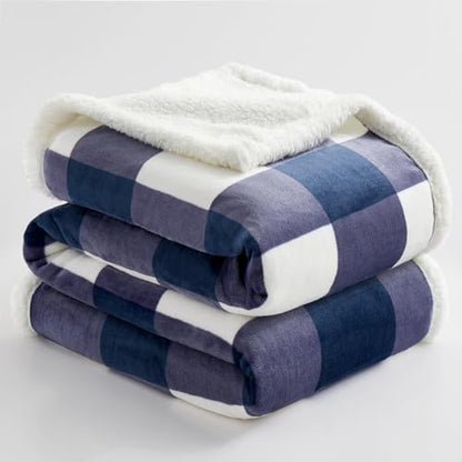 PU MEI Sherpa Blanket Fleece Throw Blanket Twin Plaid Thick Bed Blanket, Soft Warm Cozy Blue Checkered Throw Blanket 60"*80" - color: Blue Checkered, size: 60"*80"