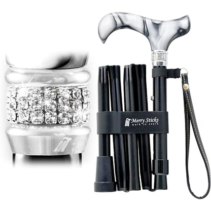 Merry Sticks Rhinestone Foldable Walking Cane for Women and Men, Royal Black - color: Royal Black, size: Classic Grip