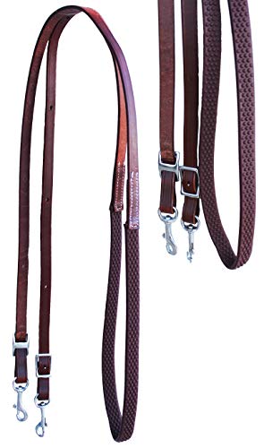 CHALLENGER Horse Western 8' Tan Leather Rubber Grip Contest Barrel Reins Black 805LR11BK - color: Brown/Brown
