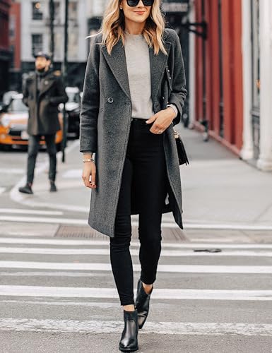 Hooever Women's Wool Coat Notch Lapel Double-Breasted Peacoat - color: Darkgrey, size: Large