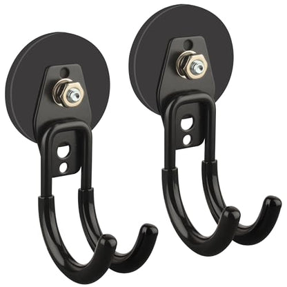 ULIBERMAGNET Garage Strong Magnetic Hooks, 2 Pack Black Heavy Duty Large J Hooks with Magnet, Anti-Slip Coating Magnet Hooks for Garden Tools, Ropes,Drill - style: 2.59" Powerful Medium J Black 2PC