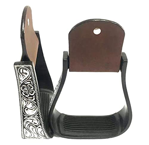 Majestic Ally Western Horse Aluminum Black Engraved Stirrups- Adults - style: Silver-Black