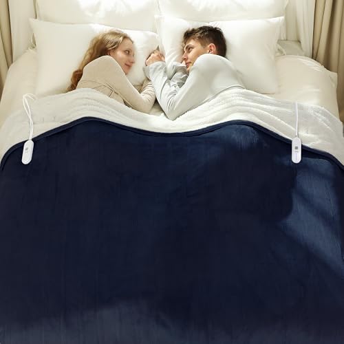 Queen Size Heated Blanket Navy, Dual Control, Overheat Protection - color: 07 - Navy, size: Queen - 84" x 90"