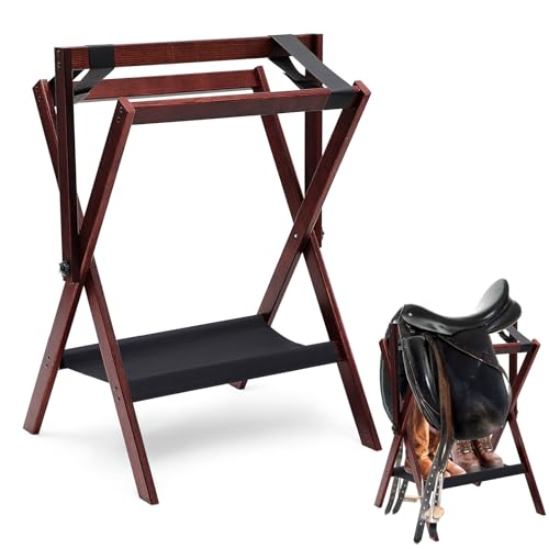 Leinuosen 1 Pack Pine Wood Folding Saddle Rack Storage Tray, Walnut Brown - color: Walnut Brown